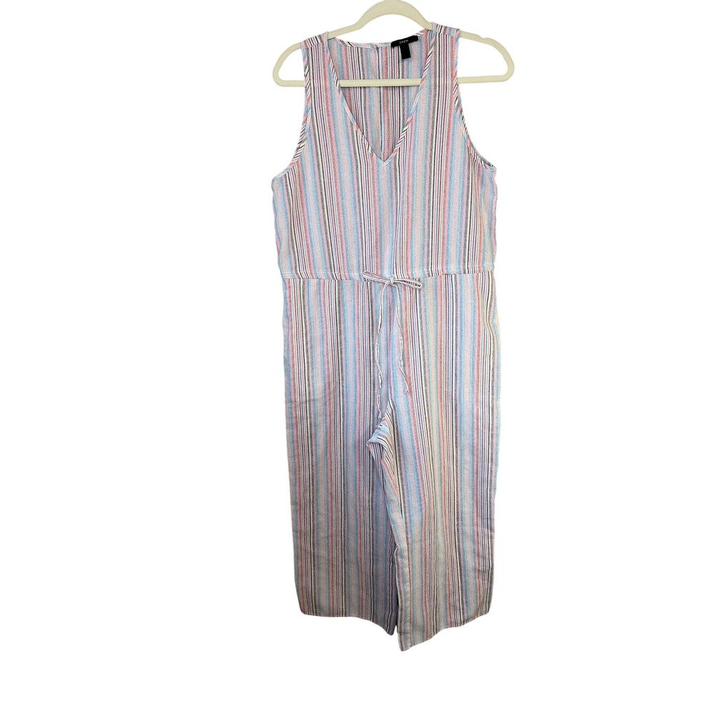 Drewโ by Anthropologie Pastel Striped Sleeveless V-Neck Drawstring Jumpsuit Med